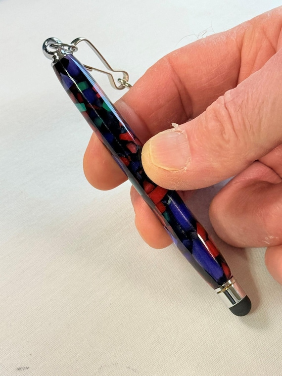 Touchscreen Stylus with Lanyard Handmade Pen Length Confetti Acrylic Body with Chrome Trim Choice of Lanyard Color, Travel Technology stylus