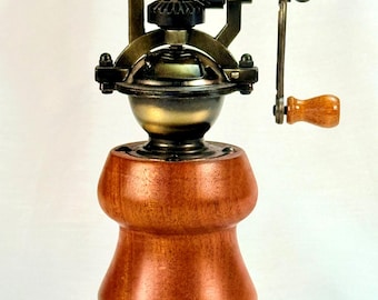 Rustic Wood Pepper Mill,  Vintage Hand Crank Spice Grinder, Honey Mesquite Wood Handmade