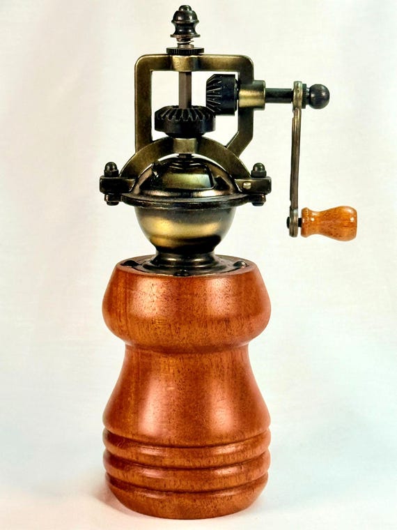 Handmade Mesquite Wood Pepper Mill: Vintage Steampunk Style Rustic Farmhouse