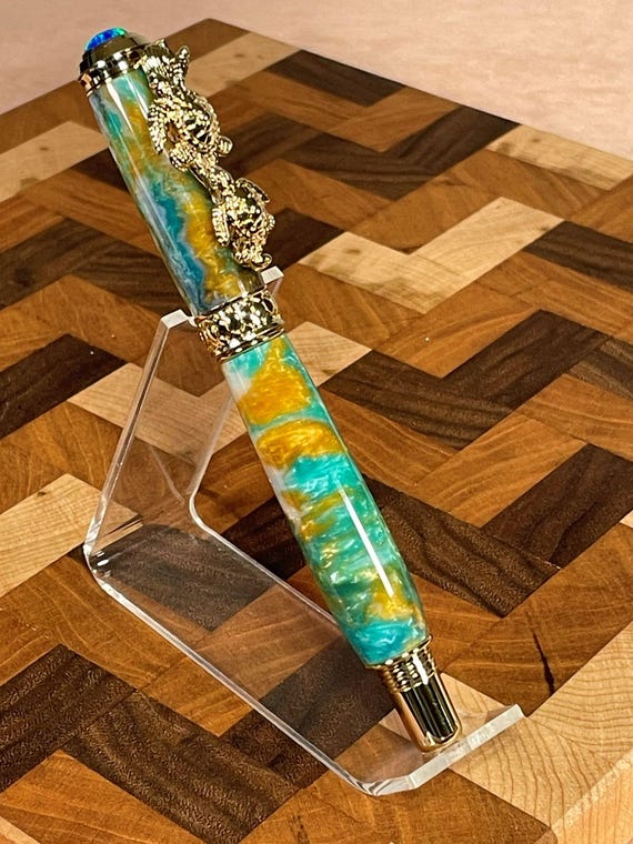 Handmade Sea Turtle Fountain Pen | Ocean Theme Gift | 24k Gold Pen | Beachcomber Acrylic | Turtle Lover Gift
