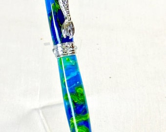 Handmade Sea Life Rollerball Pen: Ocean Mist Acrylic, Mermaid Clip