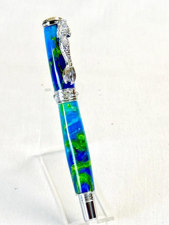 Handmade Sea Life Rollerball Pen: Ocean Mist Acrylic, Mermaid Clip