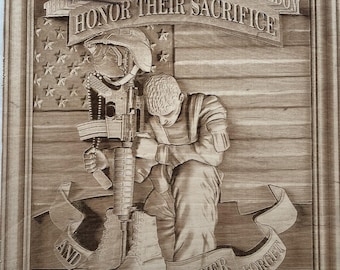 Fallen Soldier 3D Illusion Laser Engraved Memorial Plaque – Patriotic Military Tribute Gift