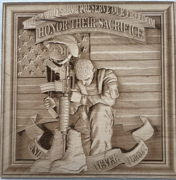 Fallen Soldier 3D Illusion Laser Engraved Memorial Plaque – Patriotic Military Tribute Gift