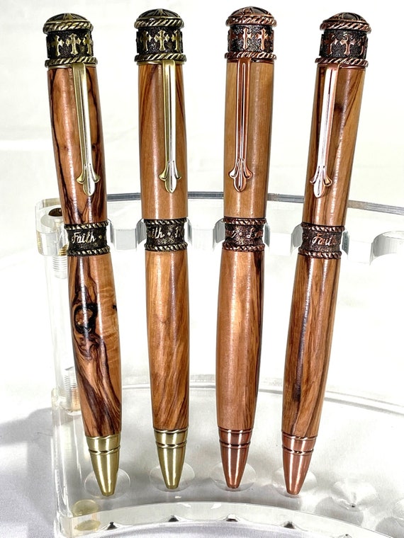 Faith Hope & Love Pen - Olive Wood Body - Antique Brass or Copper Metal Plating - Handmade By ASH Woodshops