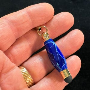 Handmade Mini Stylus Charm, Sapphire Blue Acrylic, 24K Gold Micro Smartphone Dust Plug