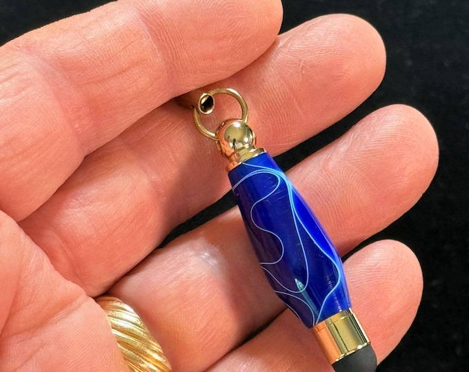 Handmade Mini Stylus Charm, Sapphire Blue Acrylic, 24K Gold Micro Smartphone Dust Plug