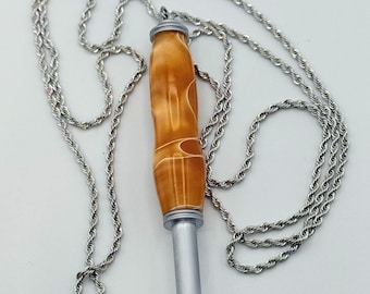 Handcrafted Seam Ripper Necklace: Gold Acrylic, Satin Chrome, 36" Chain