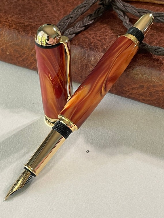 Handwriting Gift! Handmade Fountain Pen, Journaling Pen, Gold Titanium Trim, Copper Pearl Kirinite Body, Handcrafted By ASH Woodshops