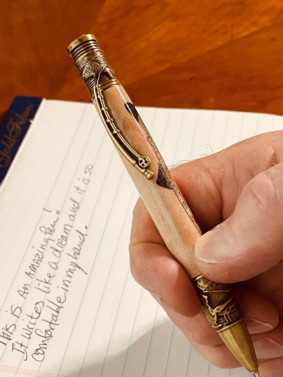 Fishing Gift Pen, Fly Fishing Pen with Trout Inlay & Reel, Handmade Wood Pen for Anglers, A Unique Gift for Fishermen