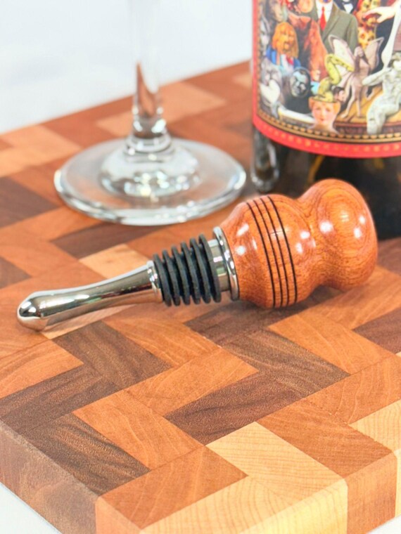 Wine Bottle Stopper of Wood and Stainless Steel, Mahogany Wood Handcrafted by ASH Woodshops Stocking Stuffer for the wine lover!