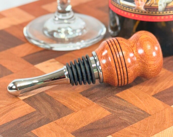 Handmade Mahogany Wood Wine Stopper: Luxury Stainless Steel Bar Accessory