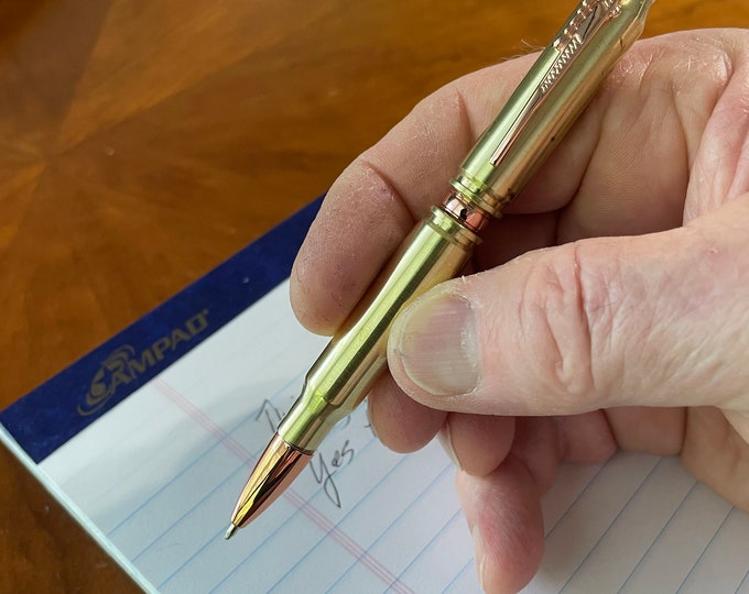 30 Caliber Bullet Shell Ballpoint Pen Upcycled Brass Gun Enthusiasts - Upgrade Pocket clip & tip