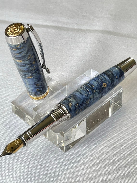 Handmade Buckeye Burl Fountain Pen: 22K Gold & Rhodium Accents
