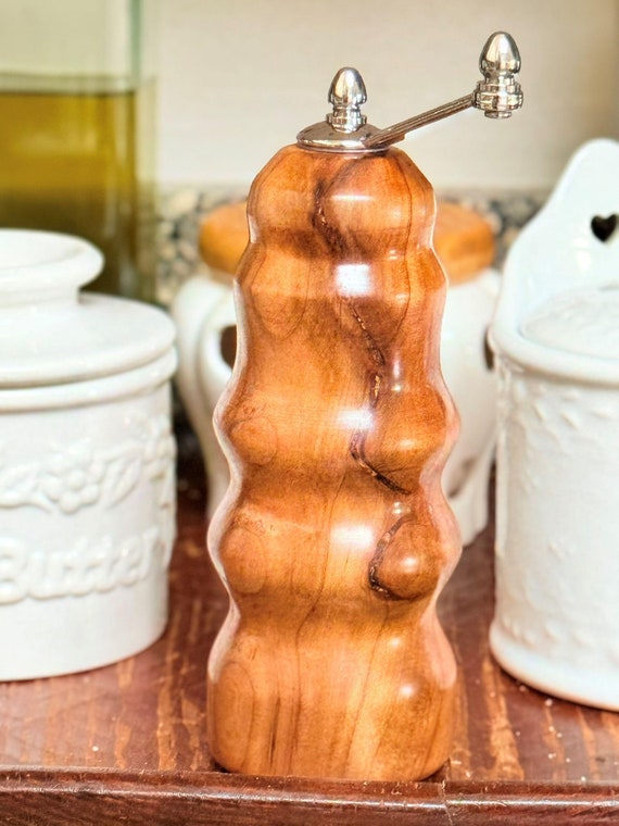 Salt or Pepper Mill, Japanese Cedar Wood, Ceramic Grind Mechanism, Rustic Kitchen, 7" Tall, Handcrafted by ASH Woodshops, Mini 4" Mechanism