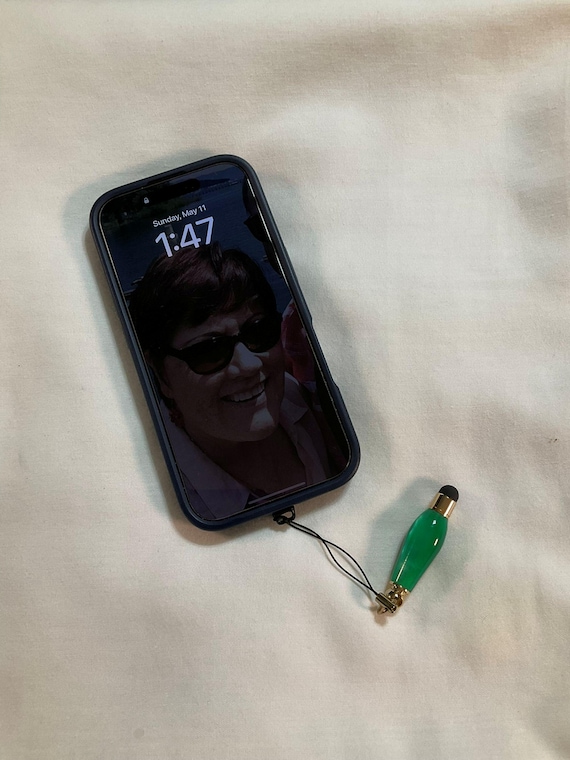 Touchscreen Stylus Charm Green and Gold Swirl Acrylic with 24K Gold Small Stylus Pen for Smart Devices Handmade Gift for Her or Him