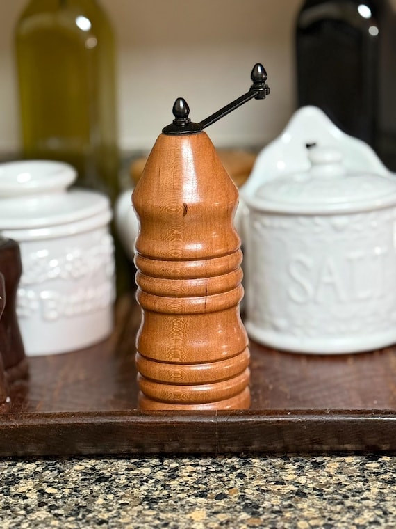 Salt or Pepper Mill, American Cherry Hardwood body, Ceramic Grind Mechanism, Rustic Kitchen, 7" Tall, Handcrafted by ASH Woodshops