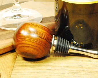 Wine Stopper Stainless Steel, Cocobolo Wood Handcrafted by ASH Woodshops Great Gifts for the Wine Lover