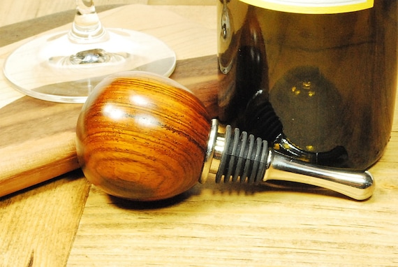 Wine Stopper Stainless Steel, Cocobolo Wood Handcrafted by ASH Woodshops Great Gifts for the Wine Lover