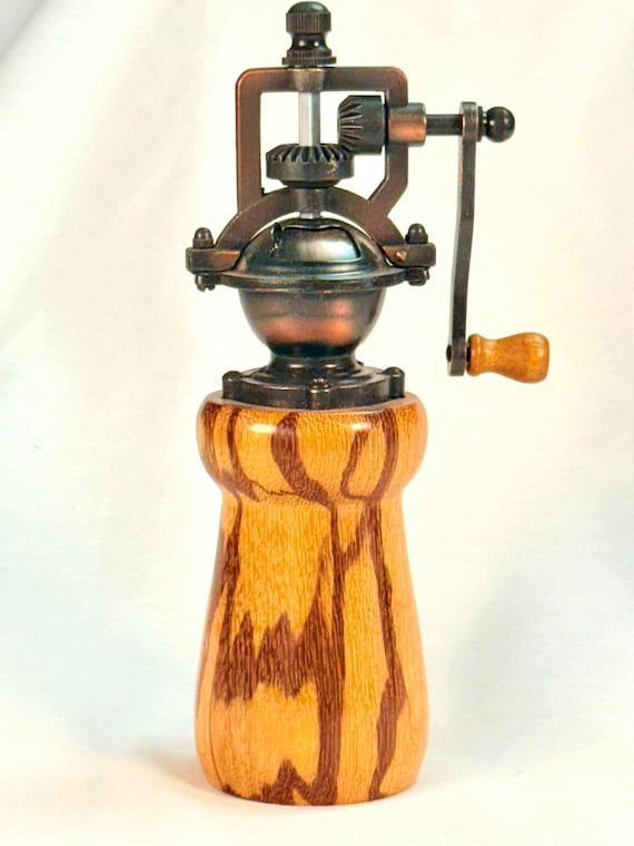 Handmade Rustic Farmhouse Style Pepper or Salt Mill: Copper & Marblewood Grinder