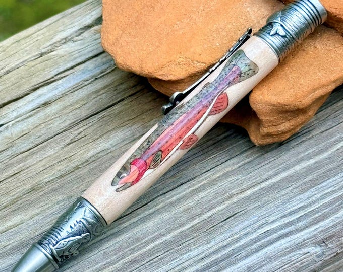 Handmade Fly Fishing Pen: Trout Inlay, Artisan Wood Pen, Angler Gift