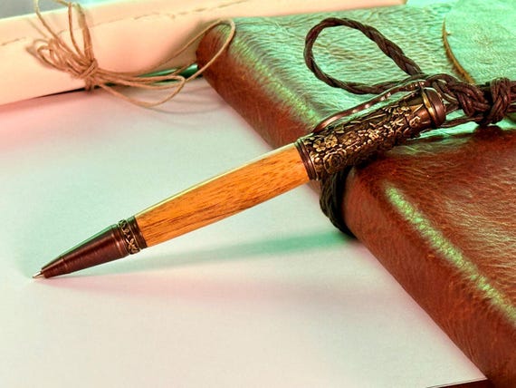 Handmade Ebony Wood Ballpoint Pen: Botanical Garden, Antique Brass