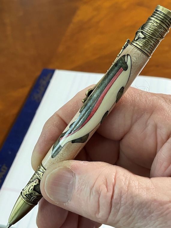 Fly Fishing Pen Gift, Handmade Wooden Pen with Rainbow Trout Wood Inlay, Outdoorsman Gift, Fisherman Writers Gift