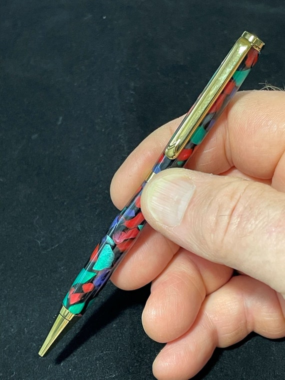 Handmade Slim Twist Ballpoint Pen, Confetti Acrylic, You Choose Trim By ASHWoodshops inexpensive gifts, Brilliant Writers Gift!