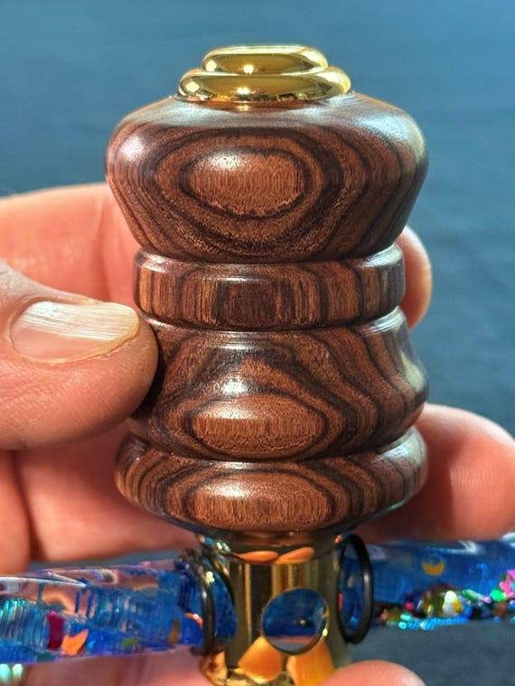 Artisan Kaleidoscope Handmade from Cocobolo Wood – Oil-Filled with Colorful Jewels – Unique Gift for Him or Her