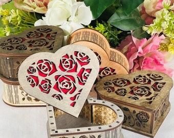 Rose Heart Box -Baltic Birch Laser Cut wood - Handcrafted By ASH Woodshops