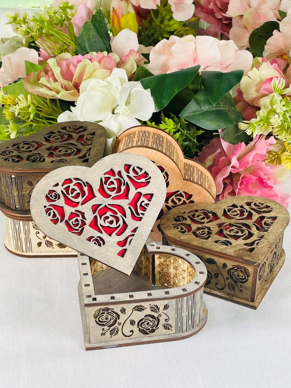 Rose Heart Box -Baltic Birch Laser Cut wood - Handcrafted By ASH Woodshops