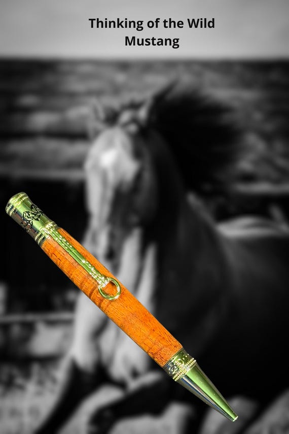 Horse Lover Gift Pen – Handmade Koa Wood Equestrian Pen with Galloping Horse Cap and Stirrup Clip