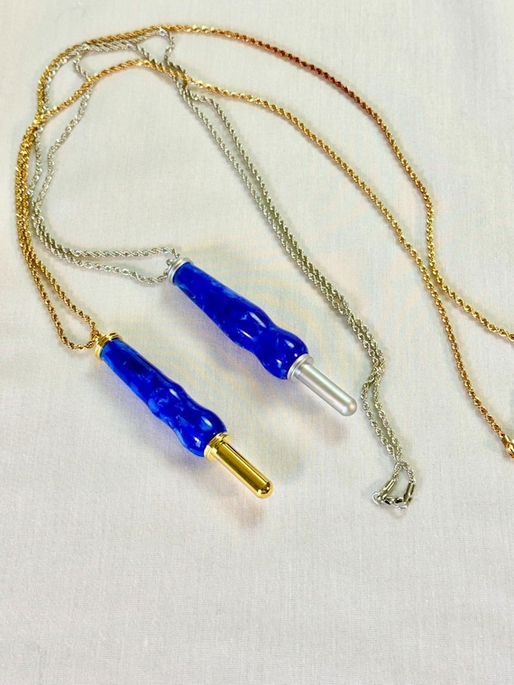 Handcrafted Seam Ripper Necklace: Blue Sapphire Acrylic, 36" Chain