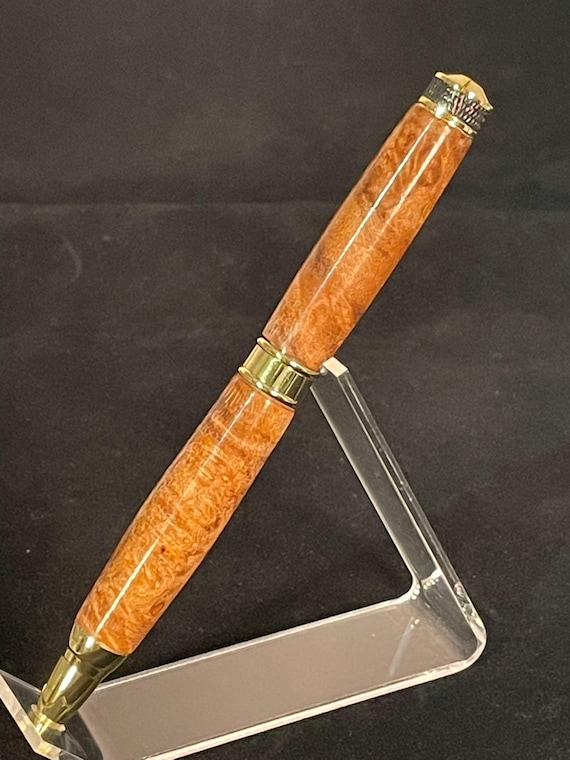 Handcrafted Maple Burl Pen: Gold & Black Chrome - Executive Style
