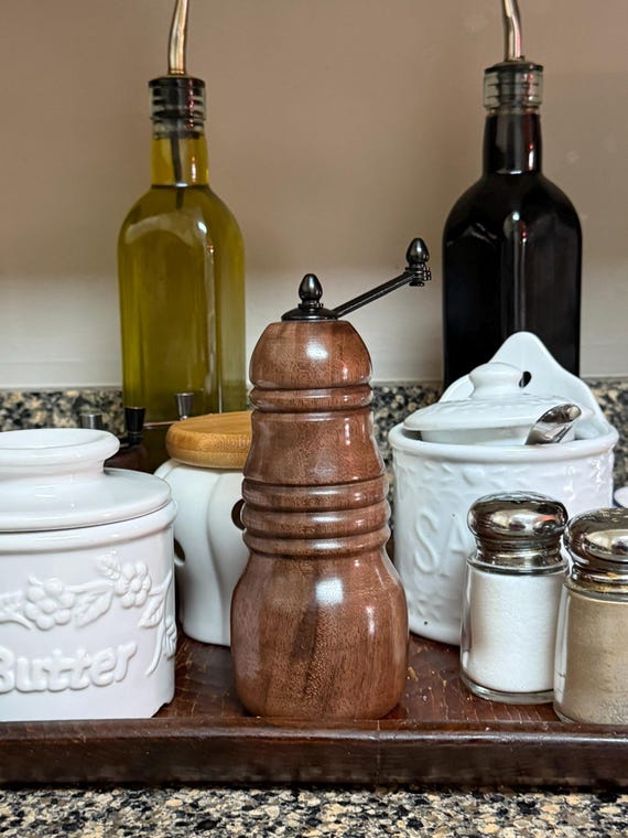 Salt or Pepper Mill, Claro Walnut Hardwood body, Ceramic Grind Mechanism, Rustic Kitchen, 7" Tall, Handcrafted by ASH Woodshops