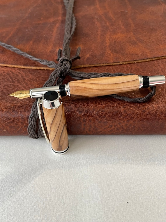 Handmade Olive Wood Fountain Pen: 24K Gold Nib, Luxury Writing Gift