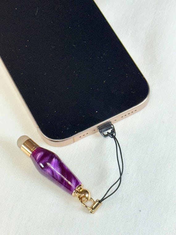 Mini Stylus Charm Purple Pearl Acrylic with 24K Gold Touchscreen Stylus Pen for iPad iPhone Android Tech Gift for Him or Her
