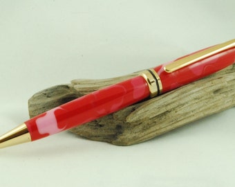 Handmade Wood Pen: Acrylic Body with Precious Metal Trim