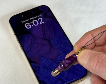 Handmade Purple Pearl Mini Stylus Charm: 24K Gold Tech Accessory
