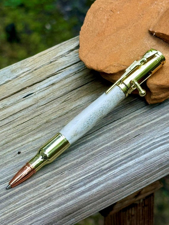 Handmade Bolt Action Bullet Pen – Elk Antler 30 Cal Gift for Outdoorsmen - Hunter or Sports Shooter Dream Gift