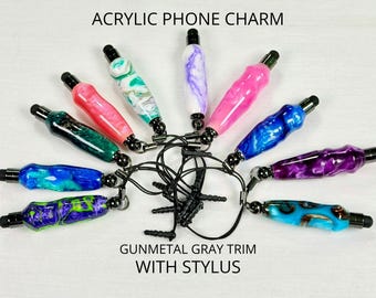 Handmade Acrylic Phone Charm Stylus with USB-C, Lightning, Audio Plugs