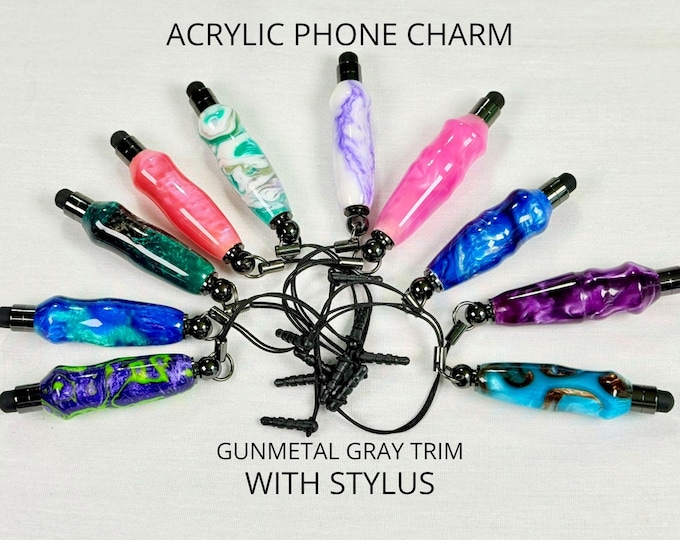 Handmade Acrylic Phone Charm Stylus with USB-C, Lightning, Audio Plugs