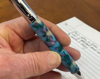 Handmade Rollerball Pen: Blue Confetti Acrylic, Magnetic Cap, Smooth Writing Instrument