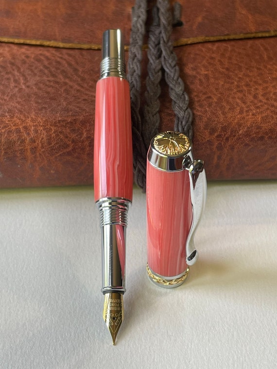 Red Coral Triton Fountain Pen – Handmade Luxury Gift for Him, Journaling Gift for Her