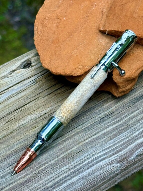 Elk Antler Bullet Pen – 30 Cal Bolt Action Gift for Hunters & Vets – Handmade by ASH Woodshops