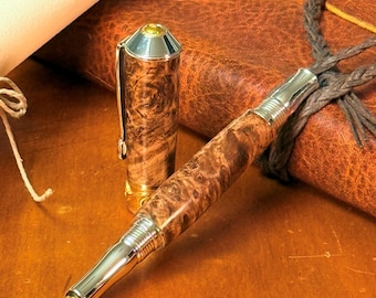 Handmade Maple Burl Fountain Pen: 22k Gold Iridium Nib, Collectible Writer's Gift