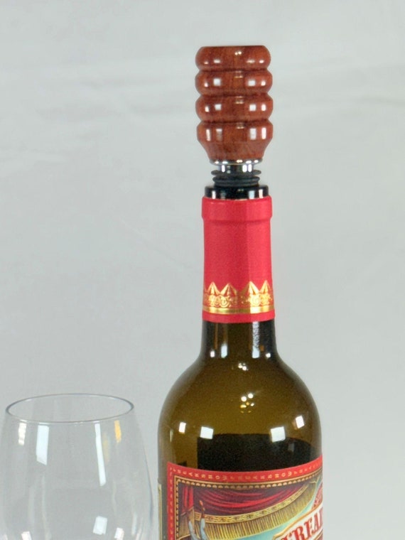 Wine Bottle Stopper of Wood and Stainless Steel, Bubinga Wood Handcrafted by ASH Woodshops Great Gifts for the Wine Lover