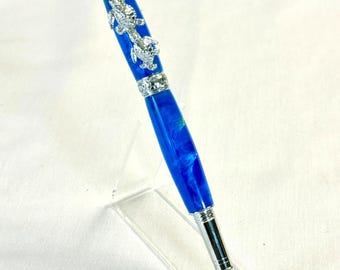 Handmade Sea Turtle Fountain or Rollerball Pen: Ocean Mist Acrylic, Chrome Accents