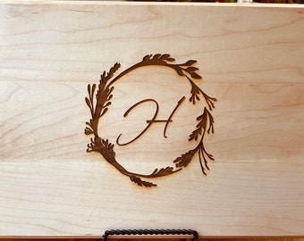 Personalized Cutting Board: Engraved Monogram Wreath, FSC Hardwood