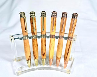 Handmade Olive Wood Pen: Faith Hope Love, Antique Brass or Copper